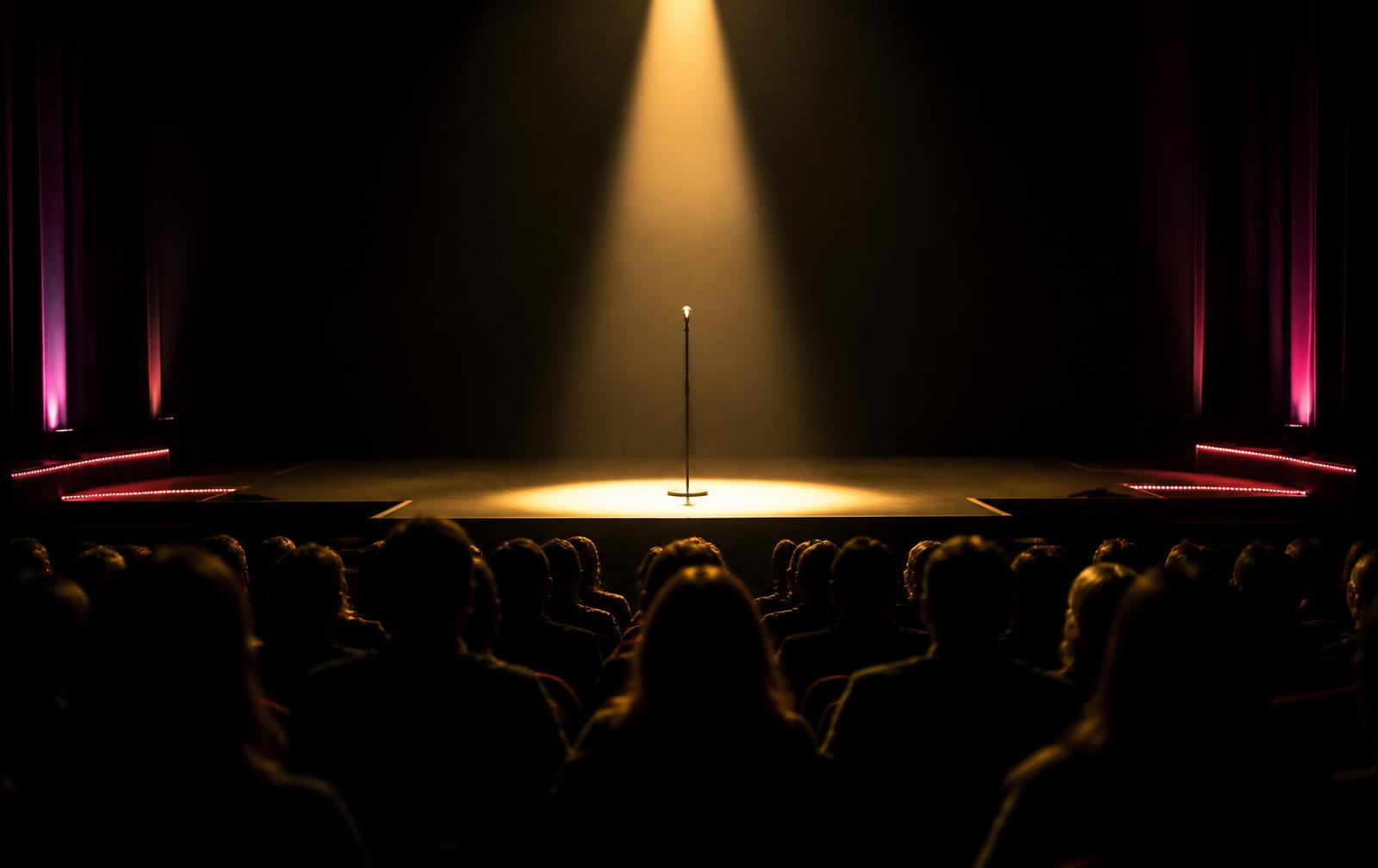 Spotlit keynote stage in front of a full auditorium